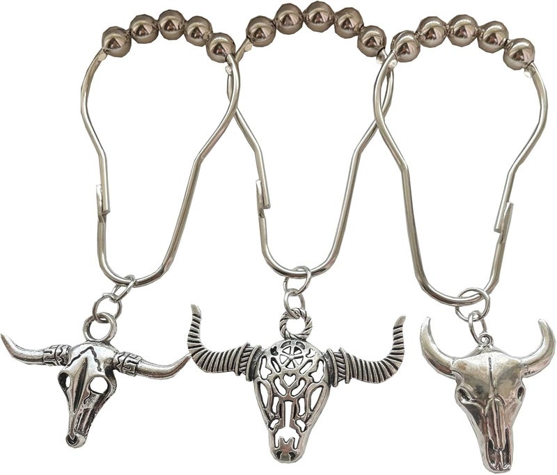 Daxingbu Cow Shower Curtain Hooks Rings,12Pcs Rustproof Stainless Steel Bull Skulls Pendants Accessories,Western Wildlife Farmhouse Rustic Farm Style Decorative Home Bathroom - Image 5